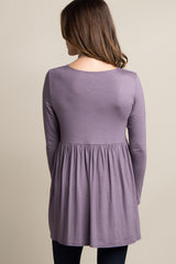 Purple Solid Long Sleeve Peplum Top
