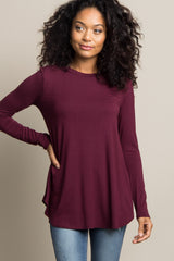 Burgundy Basic Long Sleeve Maternity Top