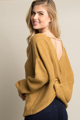 Camel Open Knot Back Dolman Sleeve Maternity Sweater