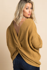 Camel Open Knot Back Dolman Sleeve Maternity Sweater