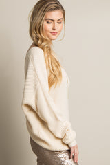 Ivory Open Knot Back Dolman Sleeve Sweater