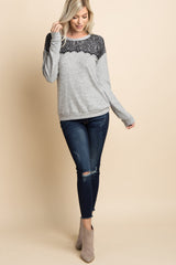 Grey Lace Accent Soft Knit Sweater