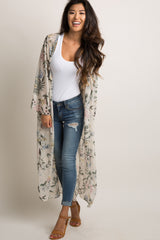 Cream Floral Button Up Long Maternity Cover Up