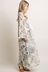 Cream Floral Button Up Long Maternity Cover Up