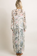 Cream Floral Button Up Long Maternity Cover Up