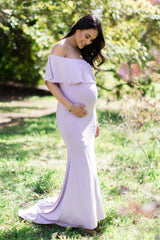 PinkBlush Lavender Ruffle Off Shoulder Mermaid Maternity Photoshoot Gown/Dress