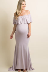 PinkBlush Lavender Ruffle Off Shoulder Mermaid Maternity Photoshoot Gown/Dress