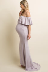 PinkBlush Lavender Ruffle Off Shoulder Mermaid Maternity Photoshoot Gown/Dress