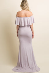 PinkBlush Lavender Ruffle Off Shoulder Mermaid Maternity Photoshoot Gown/Dress