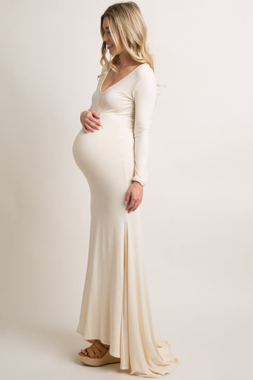 PinkBlush Beige Long Sleeve Photoshoot Maternity Gown/Dress