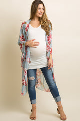 Light Blue Floral Chiffon Draped Maternity Cover Up