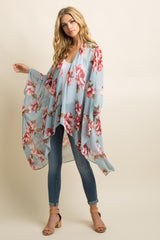 Light Blue Floral Chiffon Draped Maternity Cover Up