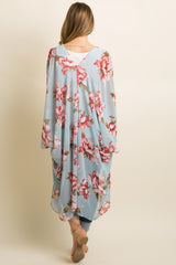 Light Blue Floral Chiffon Draped Maternity Cover Up