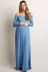 PinkBlush Tall Blue Off Shoulder Maternity Maxi Dress