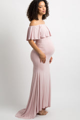 Light Pink Ruffle Off Shoulder Mermaid Maternity Photoshoot Gown/Dress