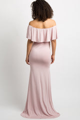 Light Pink Ruffle Off Shoulder Mermaid Maternity Photoshoot Gown/Dress