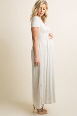 PinkBlush Beige Draped Maternity/Nursing Maxi Dress