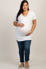 PinkBlush White Basic V-Neck Fitted Plus Maternity Top