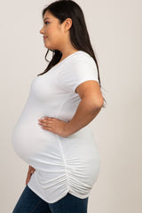 PinkBlush White Basic V-Neck Fitted Plus Maternity Top
