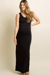 PinkBlush Black Solid Sleeveless Fitted Maternity Maxi Dress