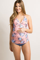 Peach Floral Maternity Tankini Halter Top