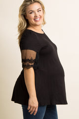 Black Crochet Mesh Sleeve Plus Maternity Top