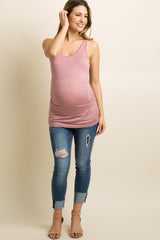 PinkBlush Pink Heathered Ruched Fitted Maternity Tank Top