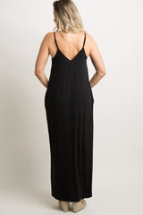 Black Solid Cami Strap Maternity Maxi Dress