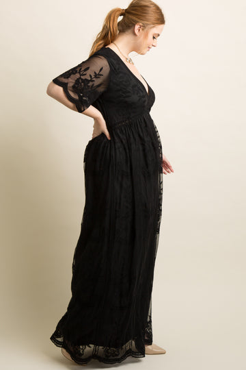 PinkBlush Black Lace Mesh Overlay Plus Maxi Dress
