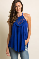 Blue Crochet Accent Halter Maternity Cami Top