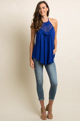 Blue Crochet Accent Halter Cami Top