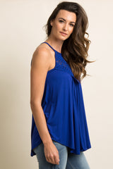 Blue Crochet Accent Halter Cami Top