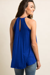 Blue Crochet Accent Halter Cami Top