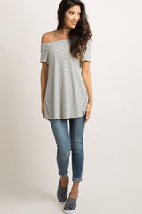 White Striped Ribbed Off Shoulder Top