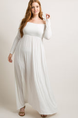 PinkBlush Ivory Solid Off Shoulder Plus Maxi Dress