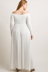 PinkBlush Ivory Solid Off Shoulder Plus Maxi Dress