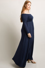 PinkBlush Navy Blue Solid Off Shoulder Plus Maxi Dress