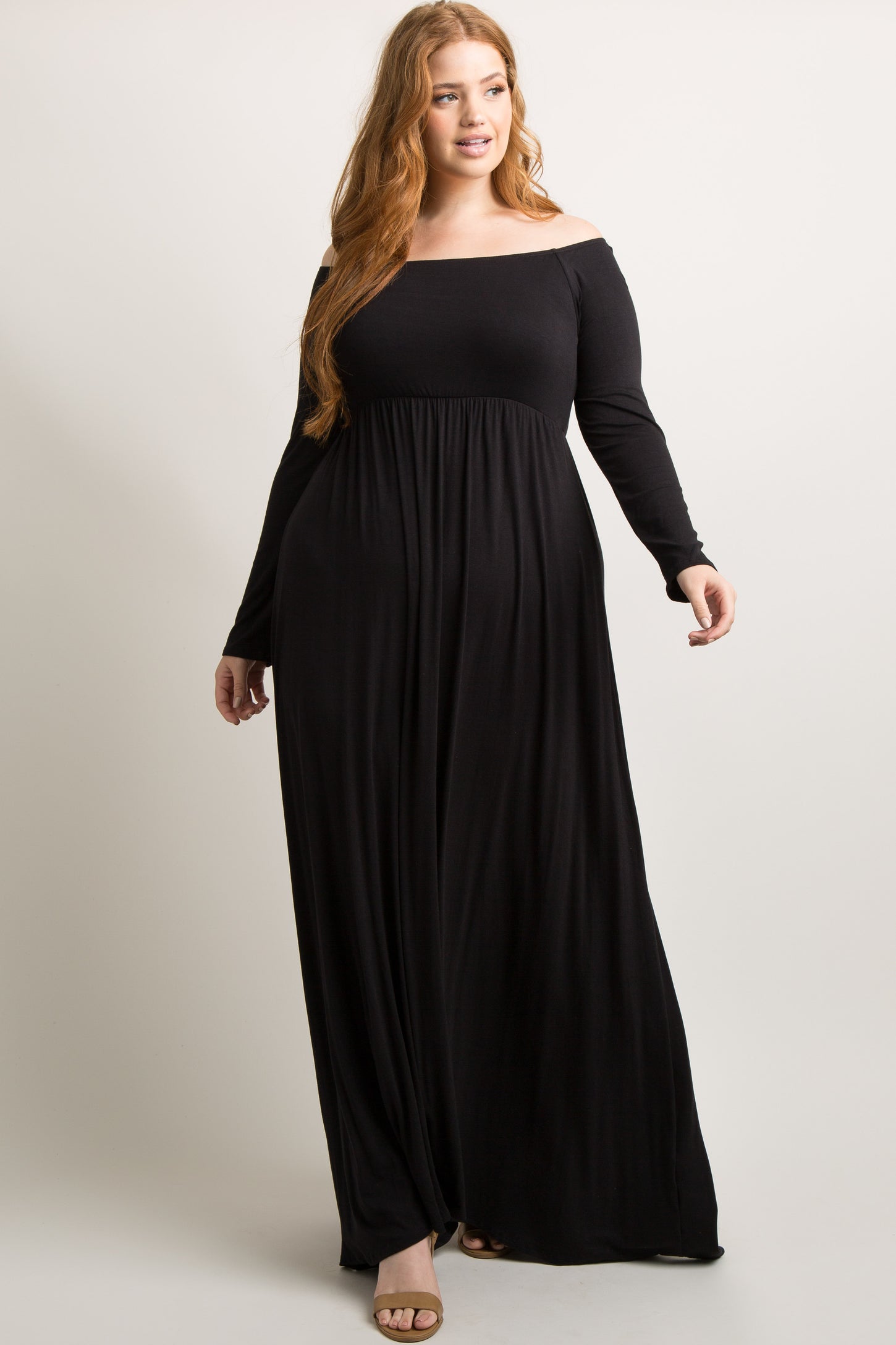 PinkBlush Black Solid Off Shoulder Plus Maxi Dress