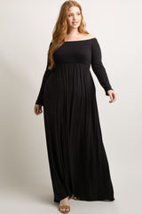 PinkBlush Black Solid Off Shoulder Plus Maxi Dress