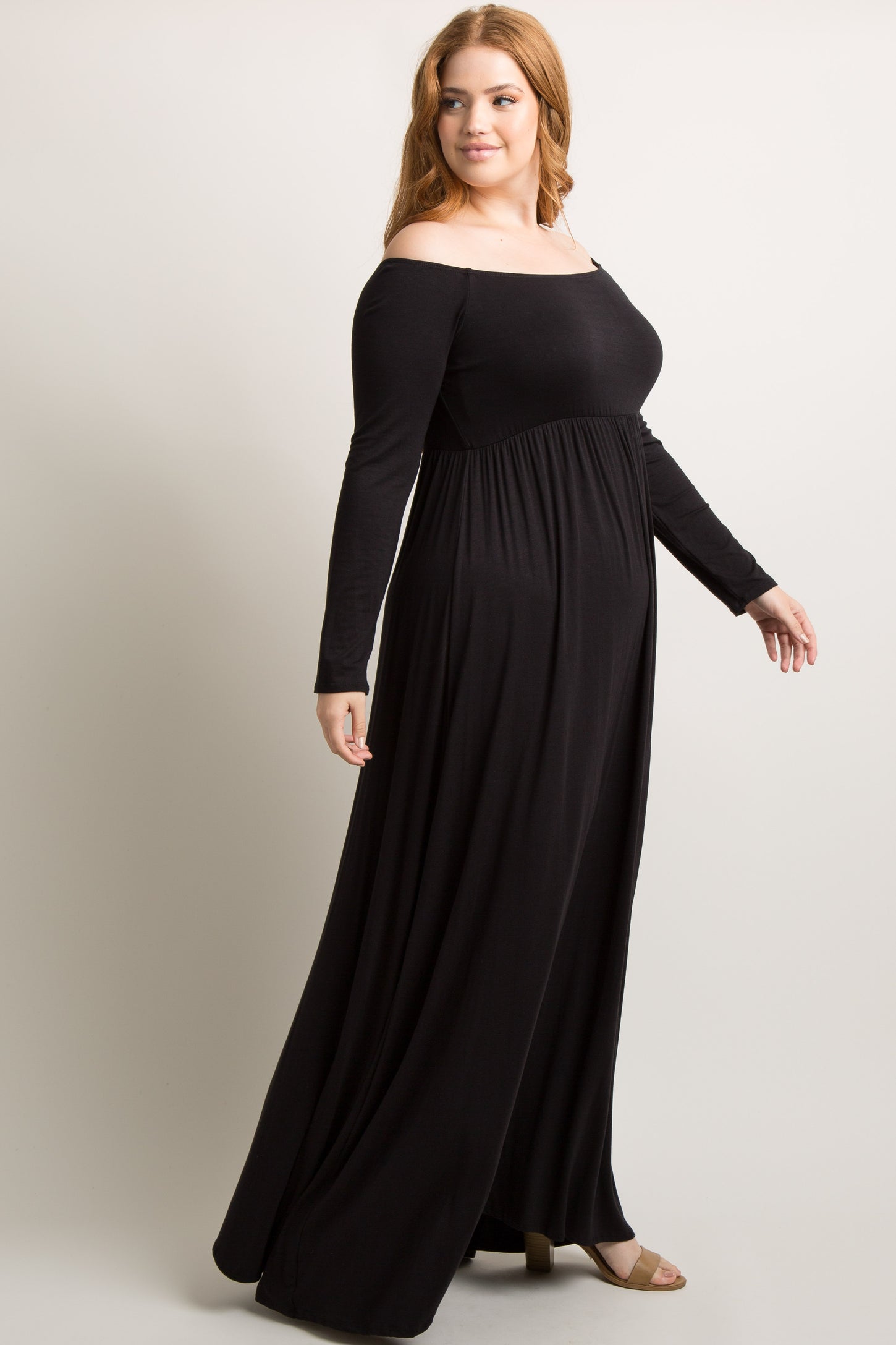 PinkBlush Black Solid Off Shoulder Plus Maxi Dress