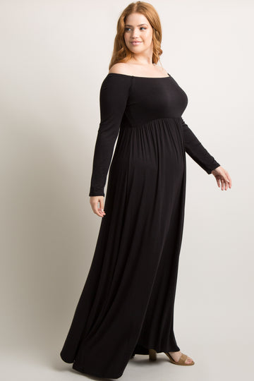 PinkBlush Black Solid Off Shoulder Plus Maxi Dress