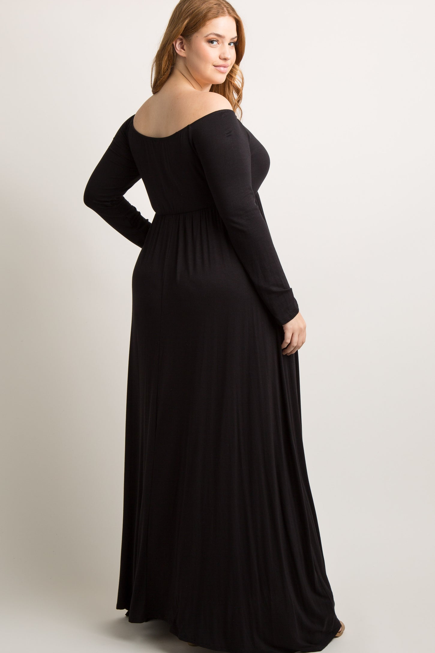 PinkBlush Black Solid Off Shoulder Plus Maxi Dress
