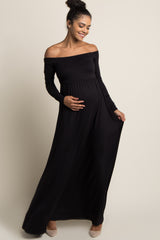 PinkBlush Tall Black Solid Off Shoulder Maternity Maxi Dress