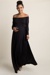 PinkBlush Tall Black Solid Off Shoulder Maternity Maxi Dress