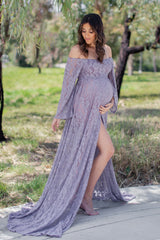 PinkBlush Lavender Lace Off Shoulder Maternity Photoshoot Gown/Dress