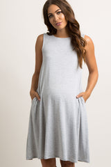 Heather Grey Sleeveless High Neck Maternity Swing Dress