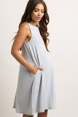 Heather Grey Sleeveless High Neck Maternity Swing Dress