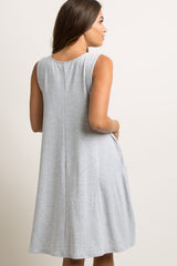 Heather Grey Sleeveless High Neck Maternity Swing Dress