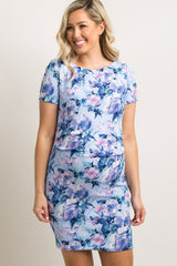 Blue Floral Fitted Maternity Dress