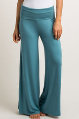 Teal Solid Wide Leg Lounge Pants